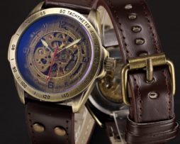 Skeleton Automatic Mechanical Watch Men Bronze Steampunk Watch Mens Transparent Retro Leather Vintage Watches Clock montre homme